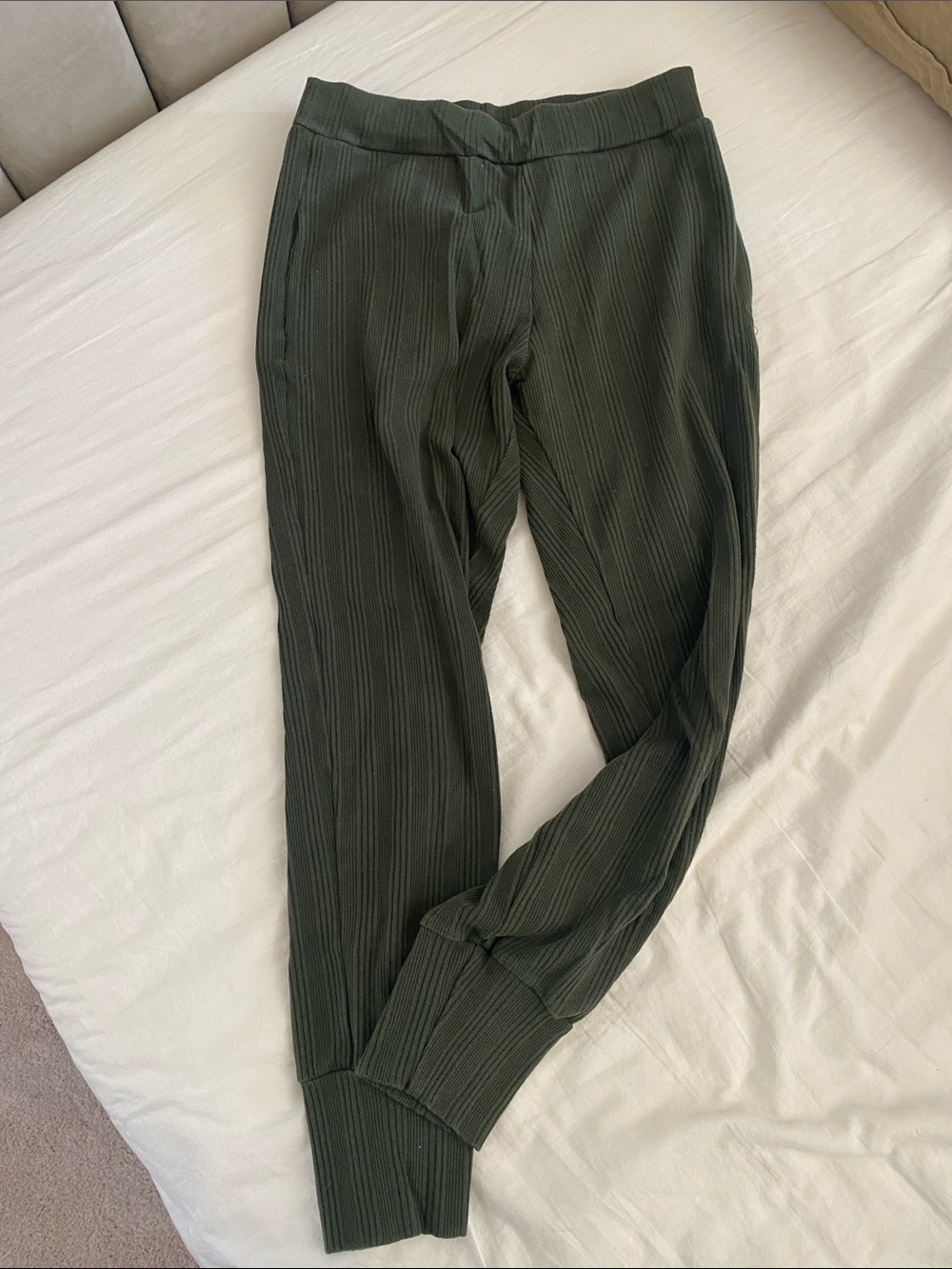 Vitamin A Olive Green Ribbed Knit Joggers Organic cotton
